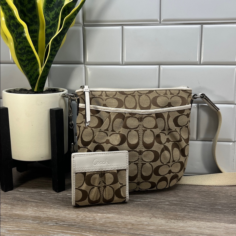 Coach canvas signature crossbody and wallet